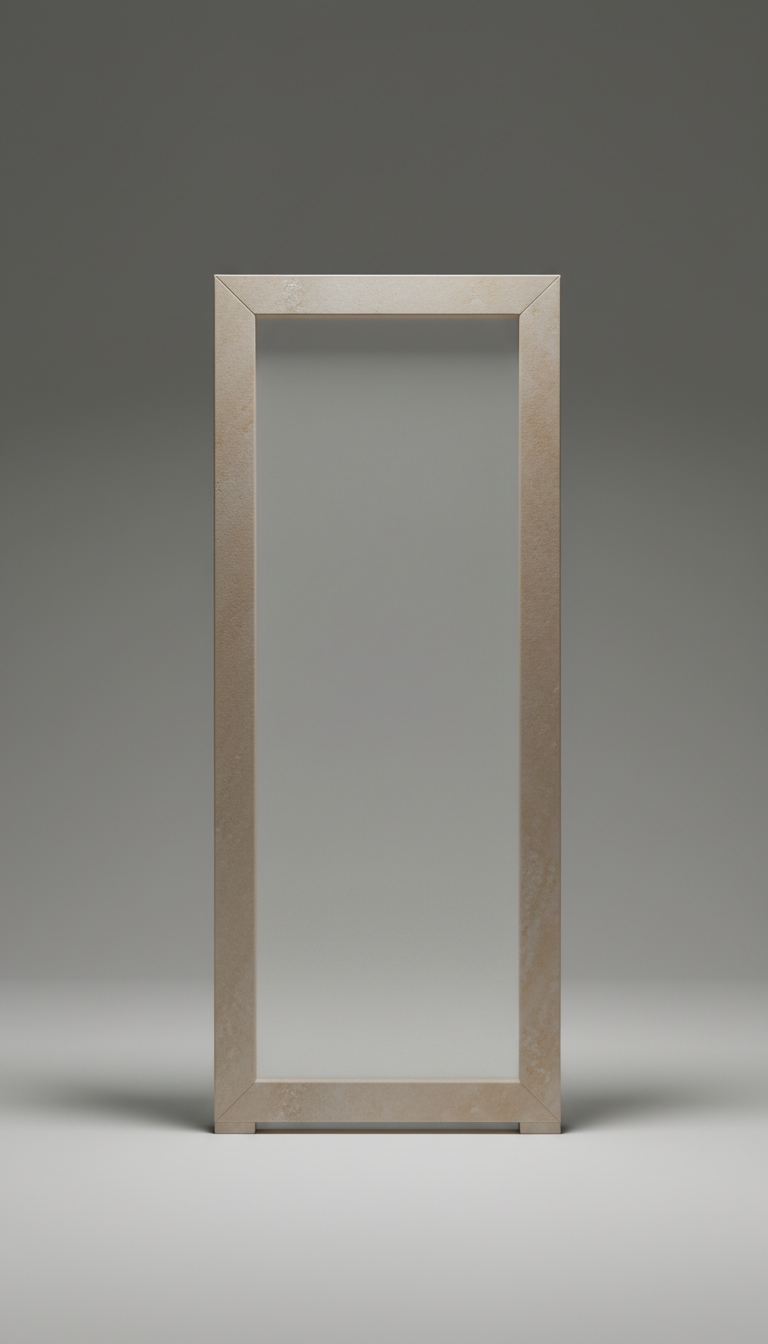 Warm stone framed divider with frosted insert