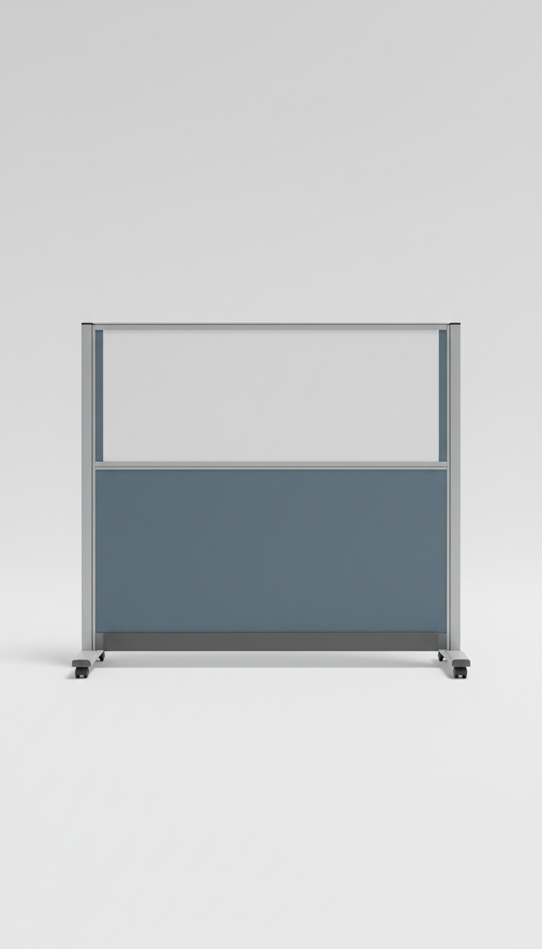 Slate blue mobile partition with whiteboard